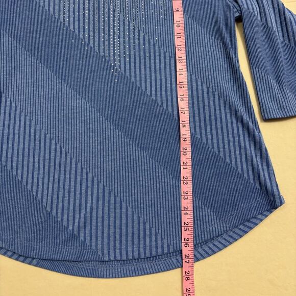 Allison Daley Blue Bedazzled Textured 3/4 Length Sleeve Top Size Large - Picture 3 of 6